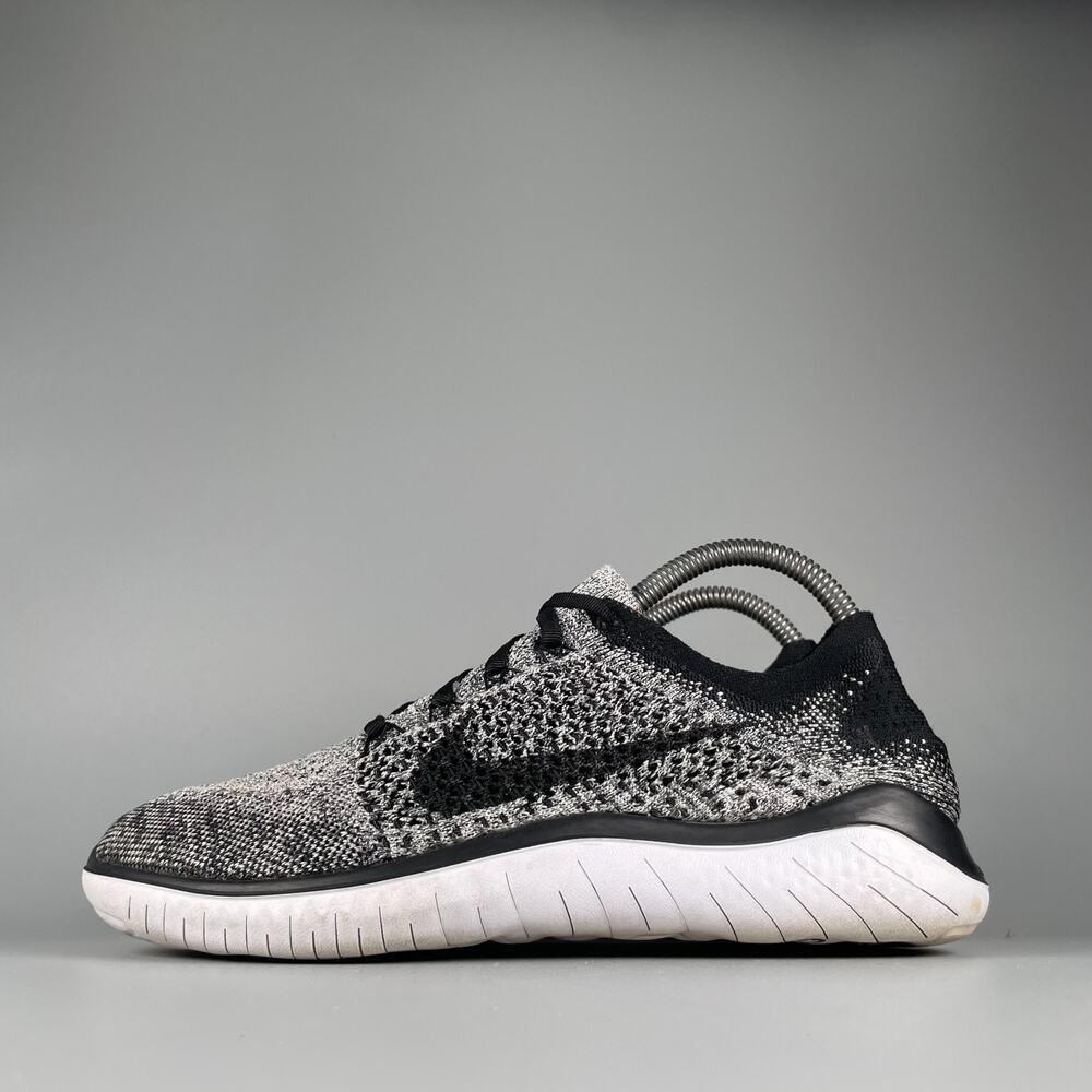 Nike Free RN Flyknit 2018 Women's Size 8.5 Black White Oreo Running Sneakers GUC